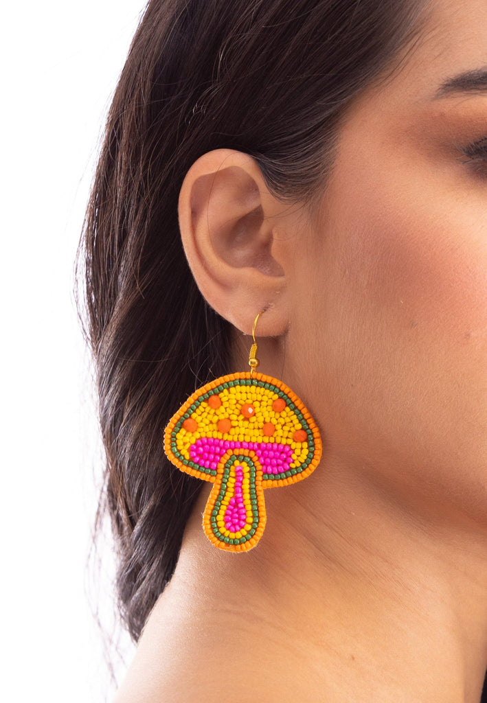 Beaded mushroom earrings, Orange mushroom earrings, Shrooms earrings